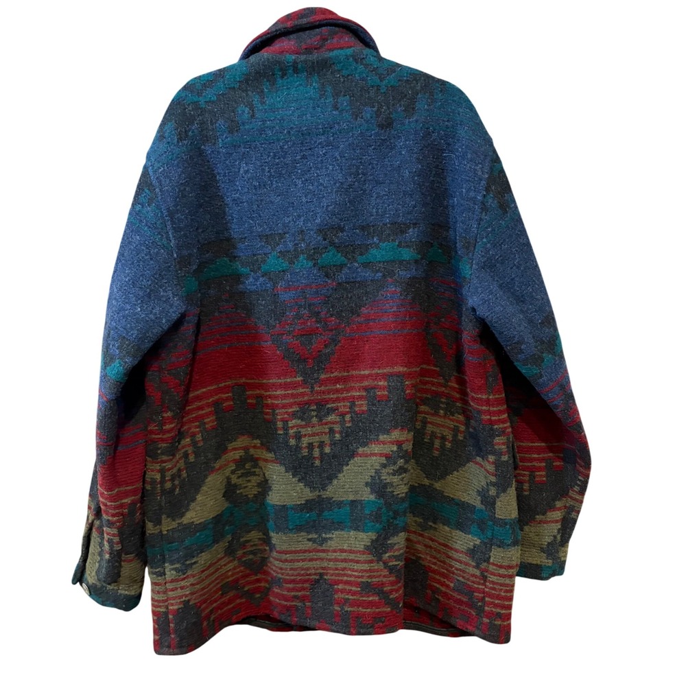 Woolrich vintage Mens Aztec Southwestern Wool Blanket Jacket Concho Button Lg - Picture 4 of 6